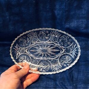 Intricate American Brilliant cut crystal platter, pinwheel design , sawtooth